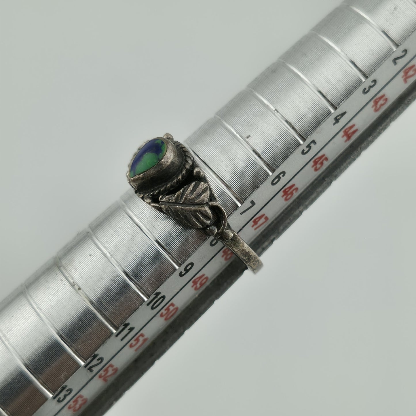 925 Sterling Silver Ring floral green Blue stone Teardrop Size 4.5