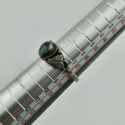 925 Sterling Silver Ring floral green Blue stone Teardrop Size 4.5