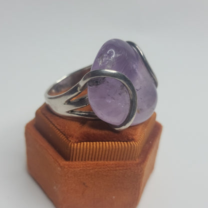 Vintage Bali Amethyst Chunky Ring 950 Silver Modernist Statement Size 9