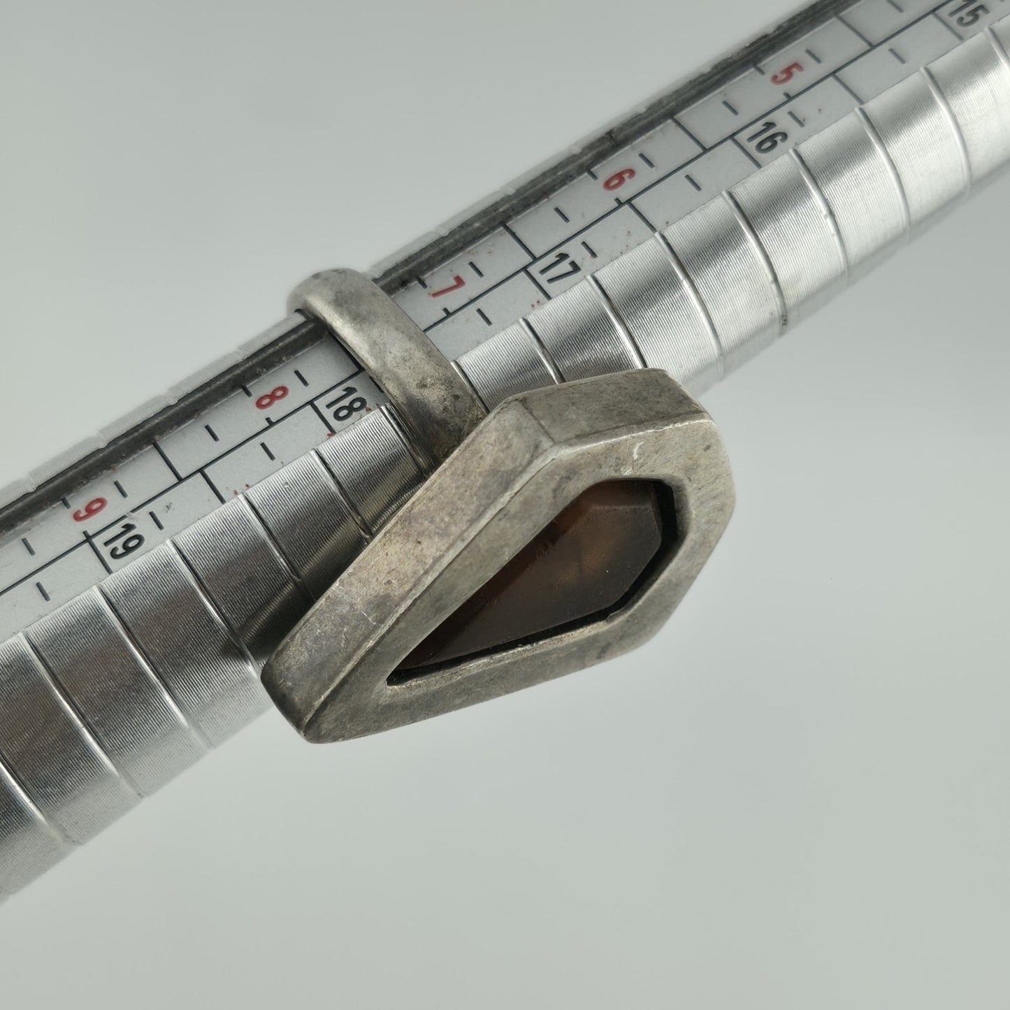 Amber 925 Sterling Silver Ring 7.5 MCM Chunky Teardrop Coffin Vintage Rare