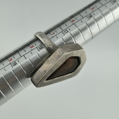 Amber 925 Sterling Silver Ring 7.5 MCM Chunky Teardrop Coffin Vintage Rare