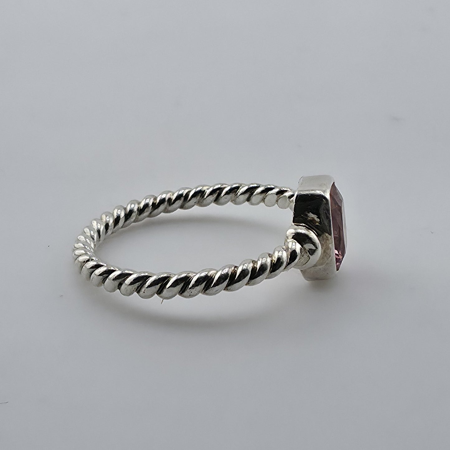 Sterling Silver Ring Pink Stone Rope Band 925 Size 7