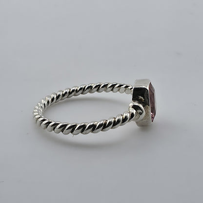Sterling Silver Ring Pink Stone Rope Band 925 Size 7