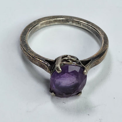 925 Sterling Silver Ring Purple AMETHYST  Stone Size 5.75 Tested Patina tarnish