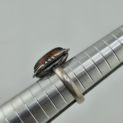 Baltic Amber Sterling Silver Ring Oval Stone Gothic Modernist 7 Polish