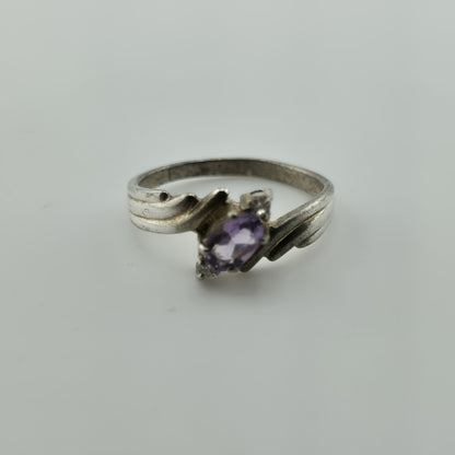Sterling Silver 925 Amethyst Ring CZ Accent Swirl Band Vintage Size 7.25