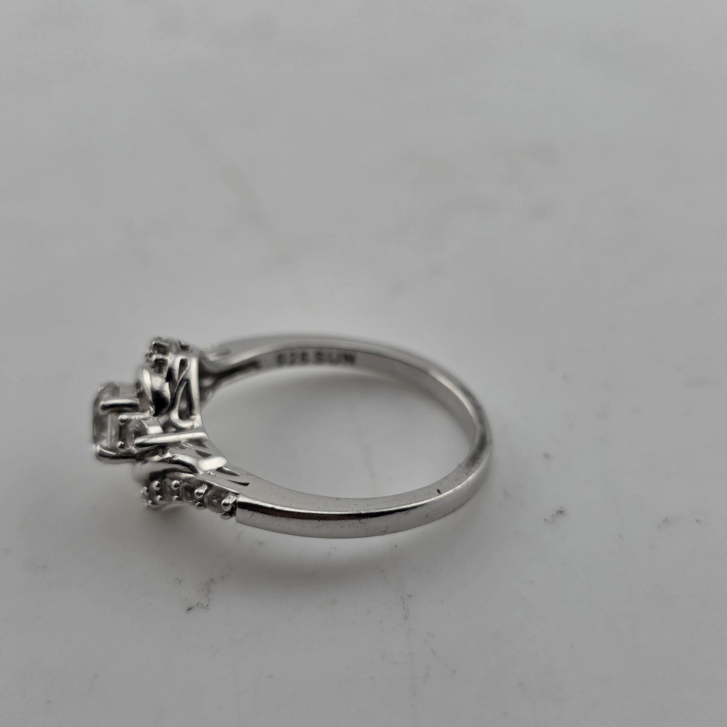 Sterling Silver Ring  925 Size 6.75 White Colorless Stone