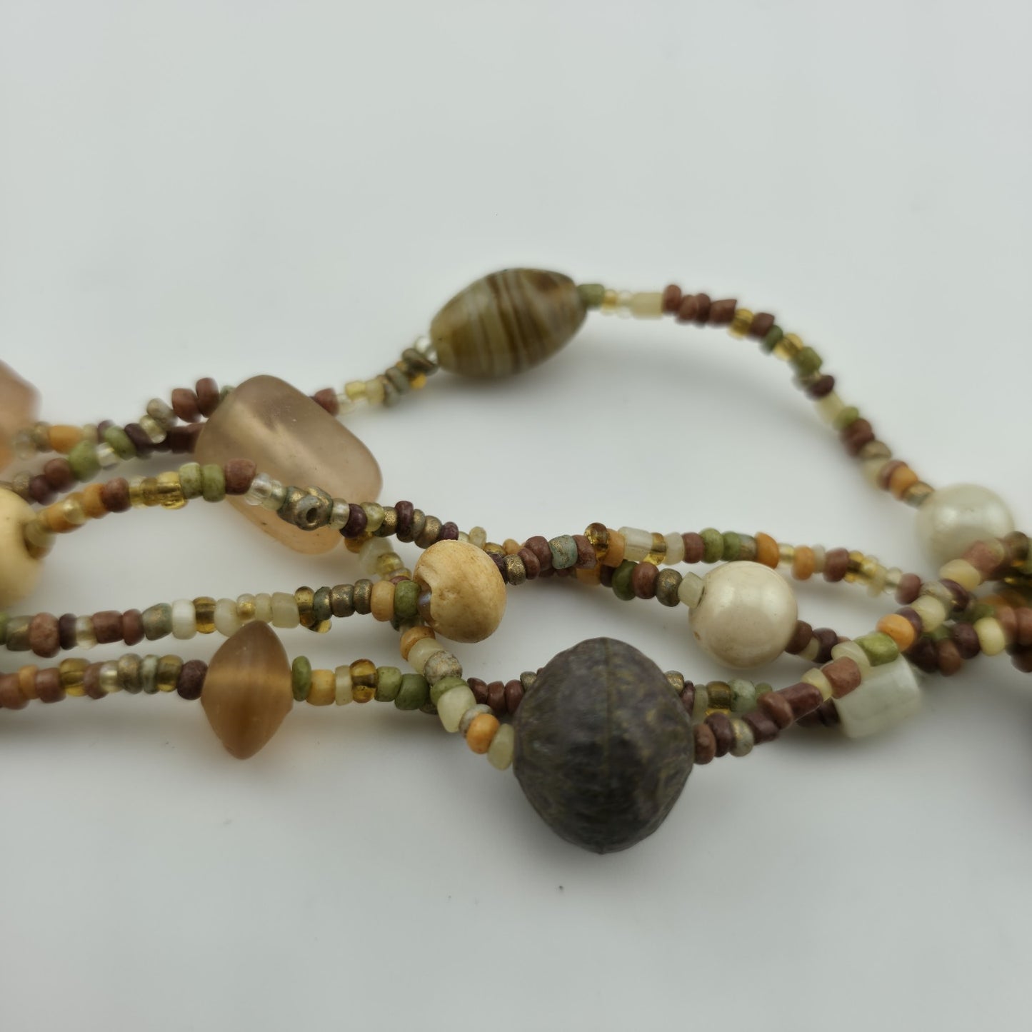 Necklace Artisan Mix Media Beaded Art Glass Earthy Boho 30" 1950s Vintage