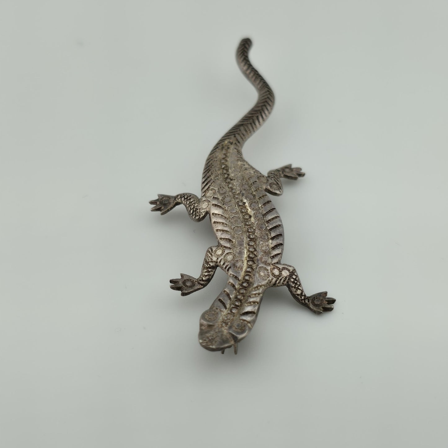 Sterling Silver 925 Lizard Pin Brooch 2.7" Patina Vintage Animal Jewelry
