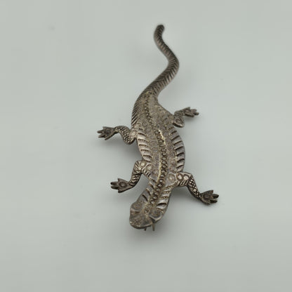 Sterling Silver 925 Lizard Pin Brooch 2.7" Patina Vintage Animal Jewelry