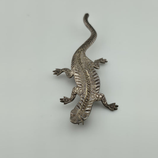 Sterling Silver 925 Lizard Pin Brooch 2.7" Patina Vintage Animal Jewelry