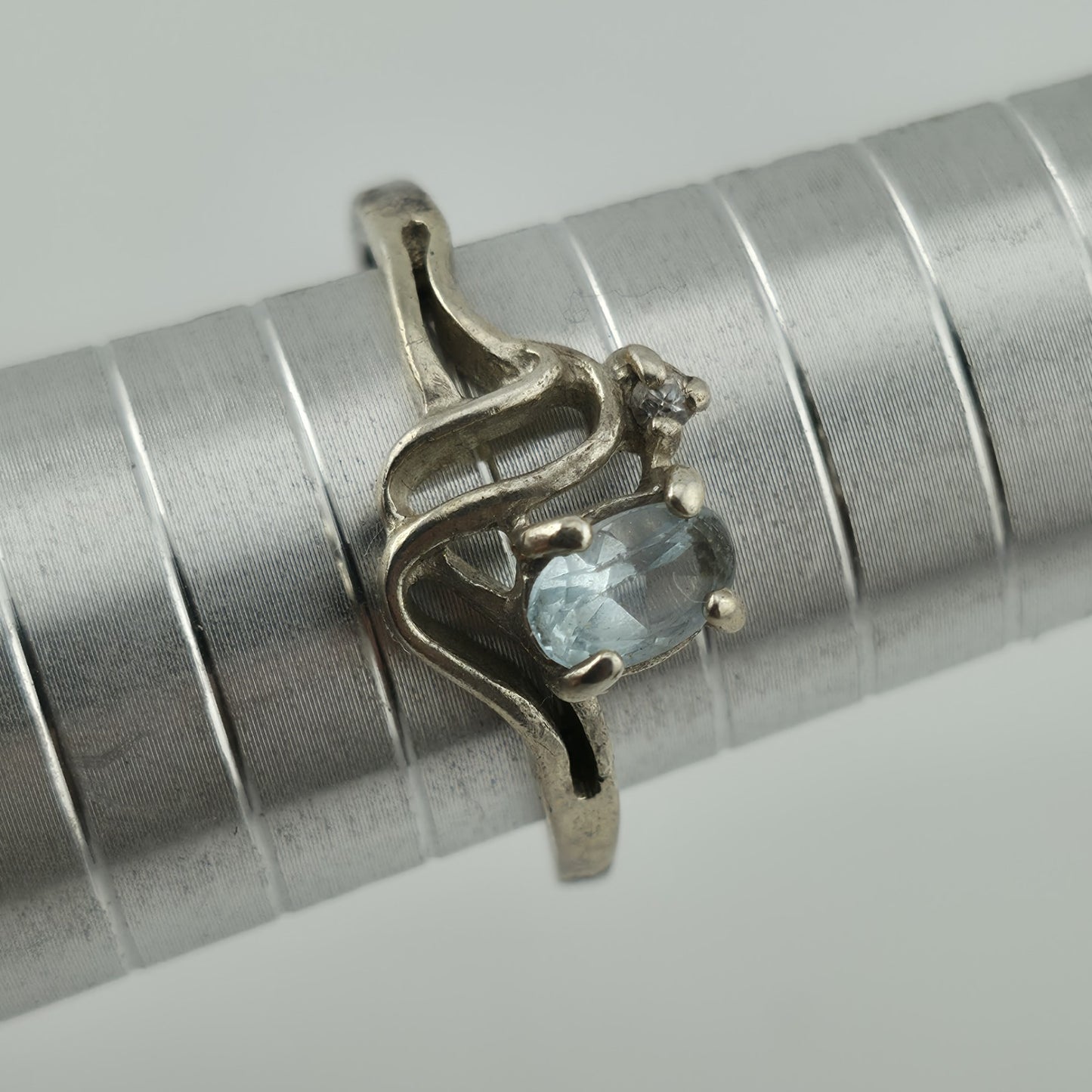 Blue Topaz Ring Sterling Silver 925 Tiny Diamond 9 Vintage