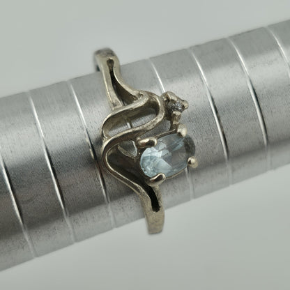 Blue Topaz Ring Sterling Silver 925 Tiny Diamond 9 Vintage