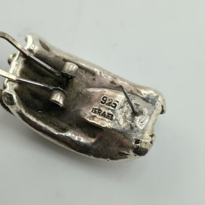 925 Sterling Silver Earrings Vintage Modernist Hollow Puff Abstract Israel Rare