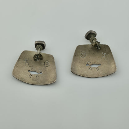 Sterling silver lapis lazuli Earrings petroglyph Native Southwestern Vintage