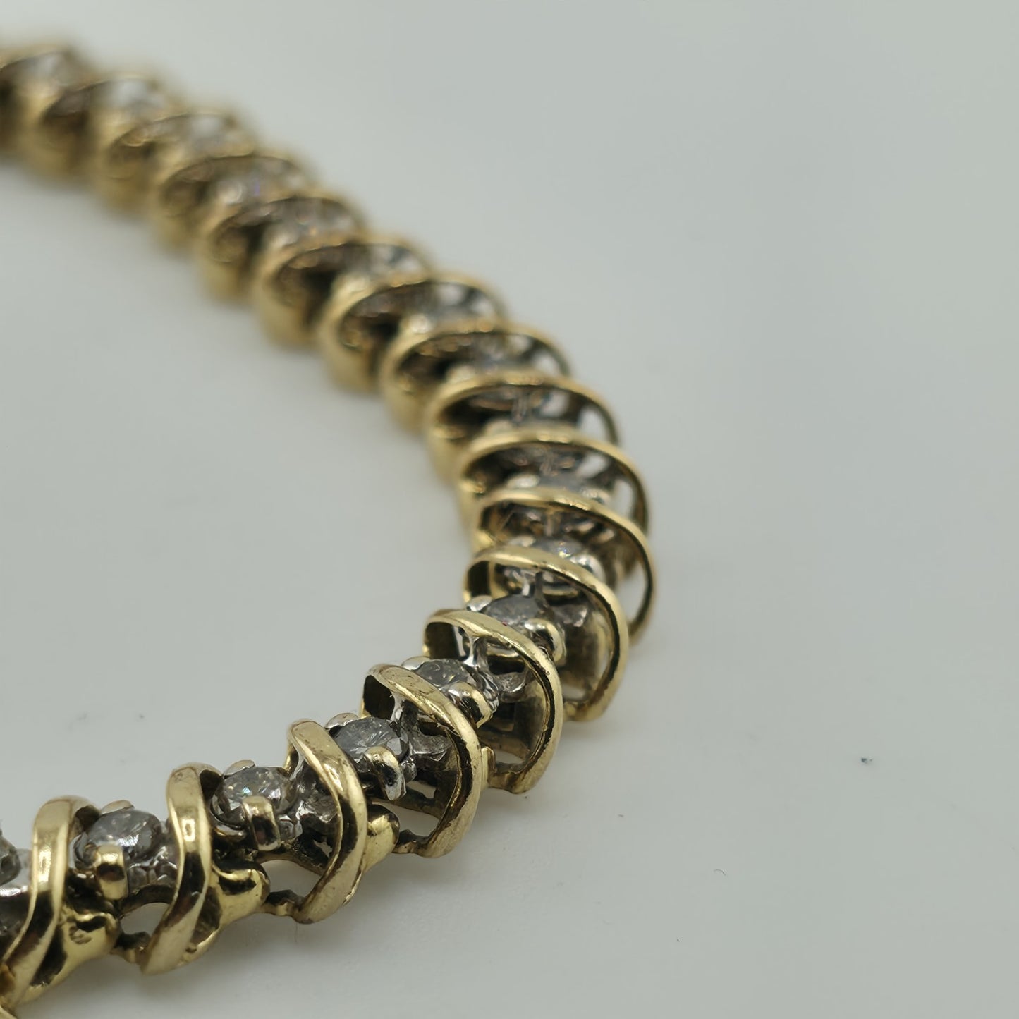 14k Yellow Gold 1.50CT Round Cut Diamond "S" Link S Figure Tennis Bracelet 7"