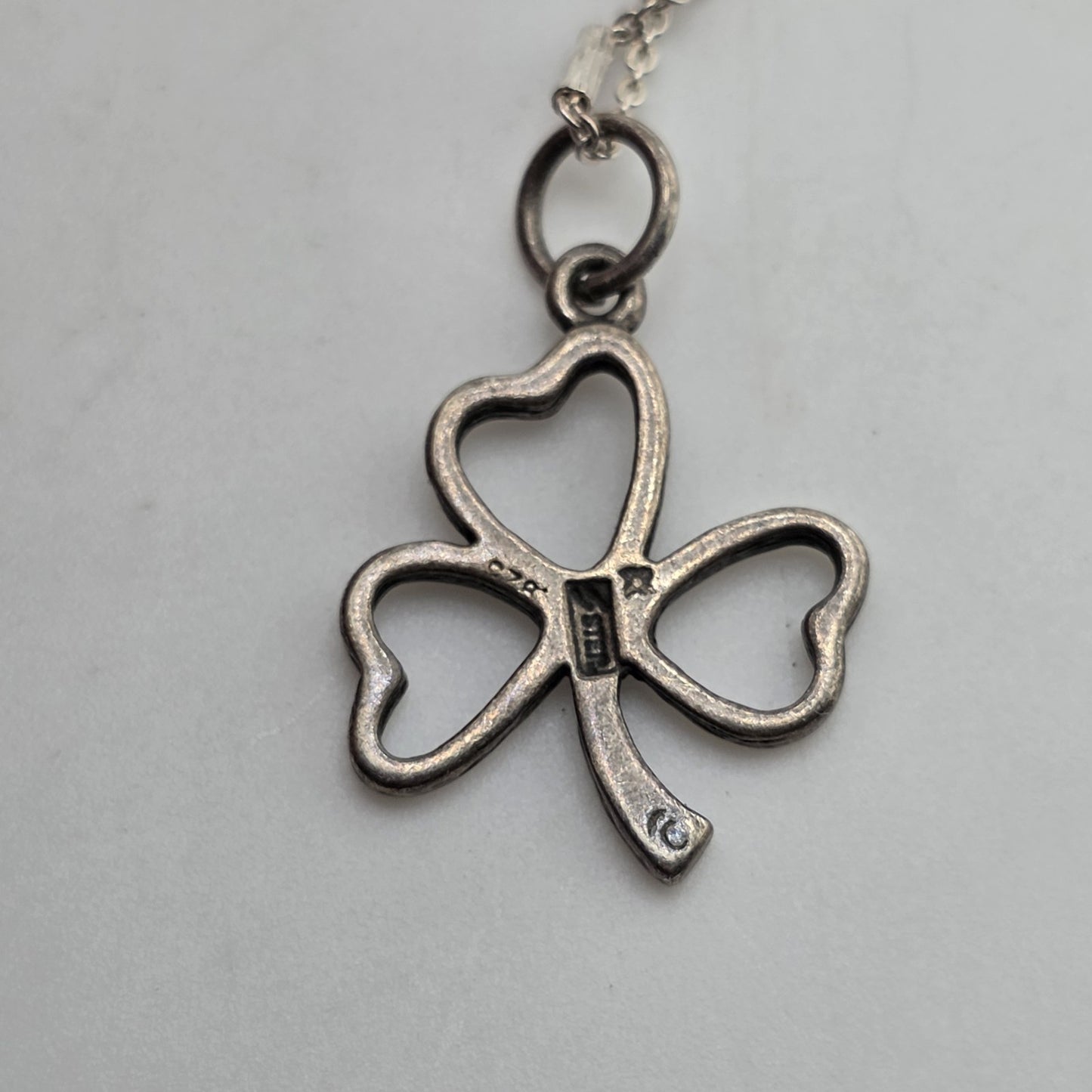 925 Sterling Silver Clover Charm Irish Shamrock Charm Jewelry 20in Chain