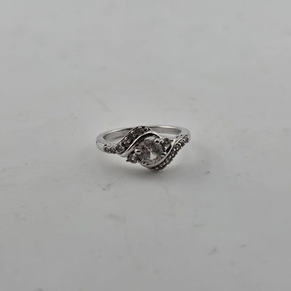Sterling Silver Ring  925 Size 6.75 White Colorless Stone