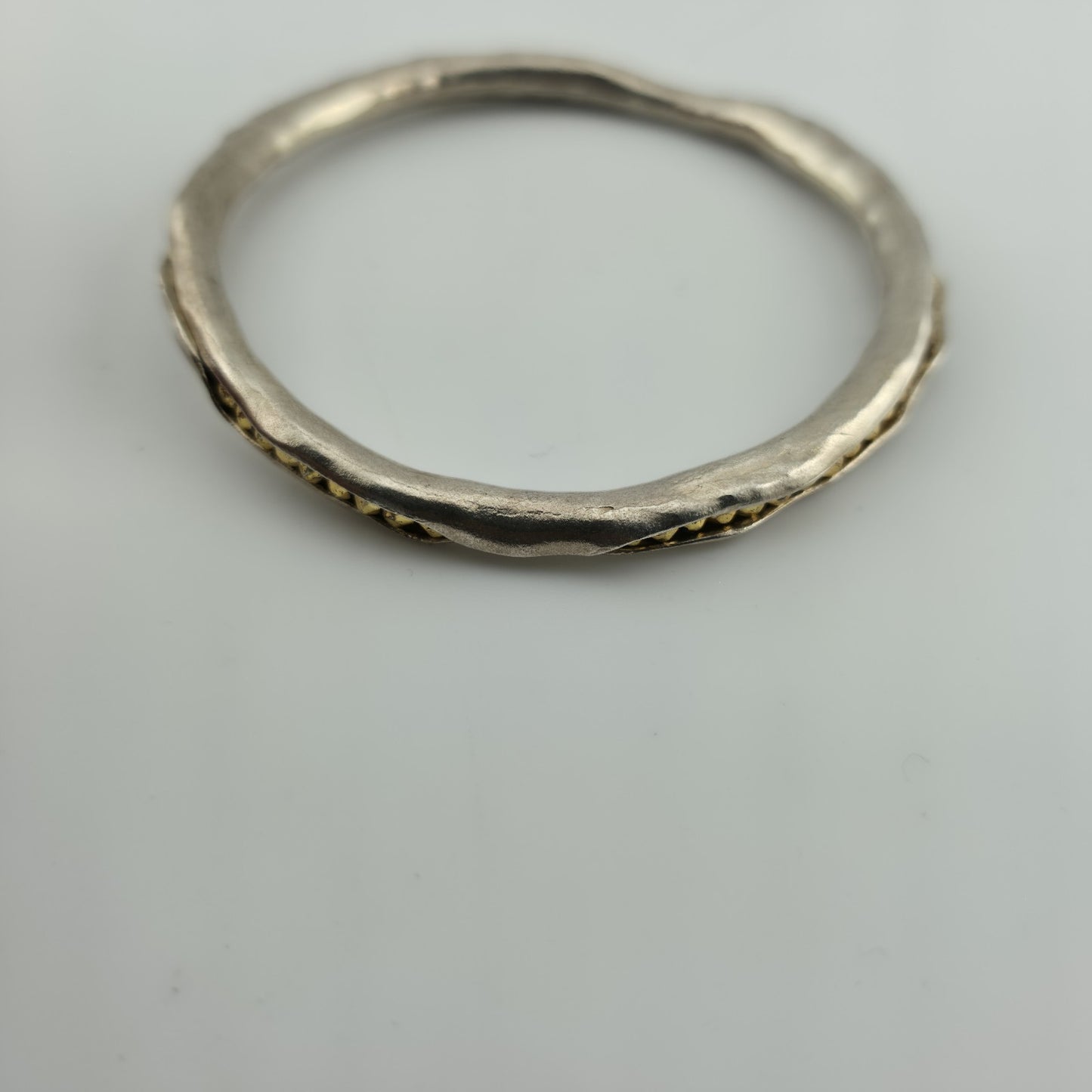 Mashka Antiqued Sterling Silver pod bangle with gold pyrite Size 2.3" Tested