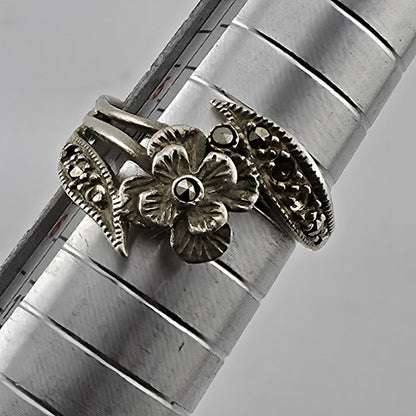 Sterling Silver Marcasite Flower Ring Size 5.5 Dainty Feminine Missing Stones