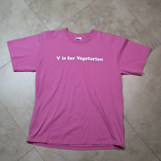 Vintage V for Vegetarian Shirt Men’s Large Pink Graphic Slogan Tee Y2K Vegan