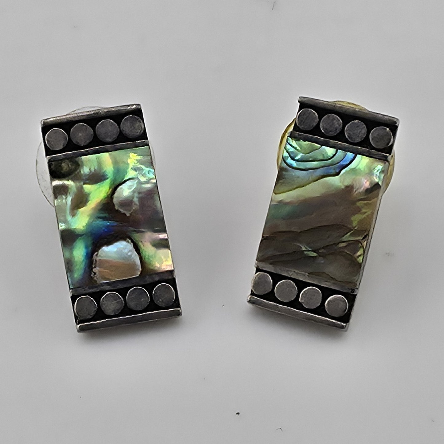 Sterling Silver Earrings Designer Paua Abalone Shell Vintage 1950s 925