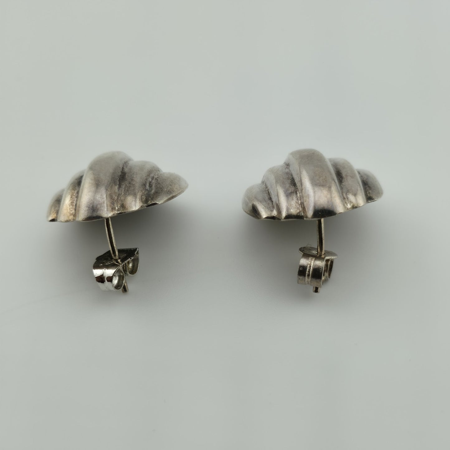 Vintage NF Sterling Silver Puffy Earrings 925 Ornate Textured Design Patina