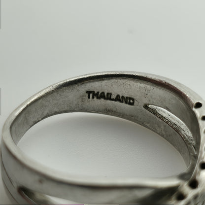 NF Sterling Silver Ring 925 Intertwined Crossover white black Stones Size 7