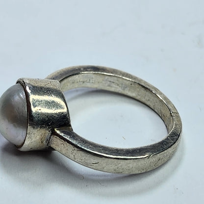Solitaire Ring Natural Freshwater Pearl Size 5.25 925 Sterling Silver Vintage