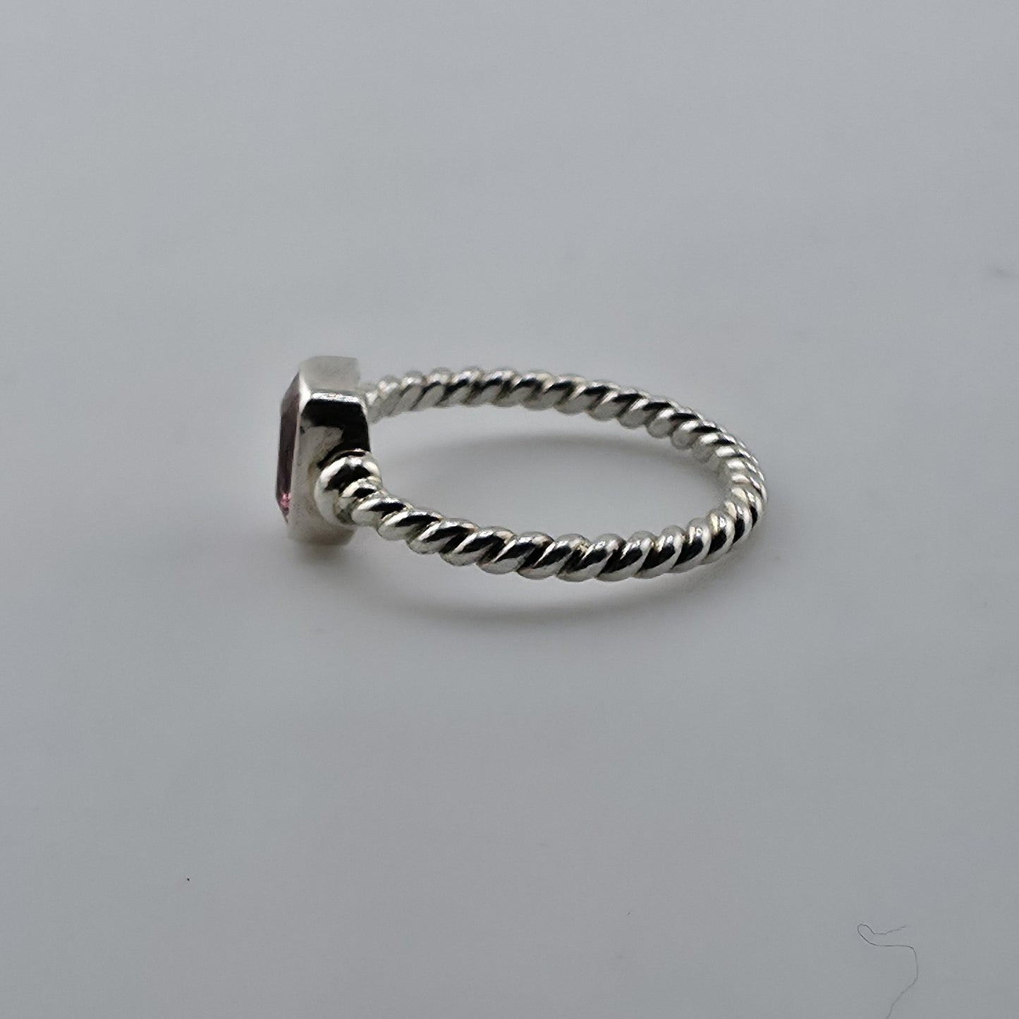 Sterling Silver Ring Pink Stone Rope Band 925 Size 7