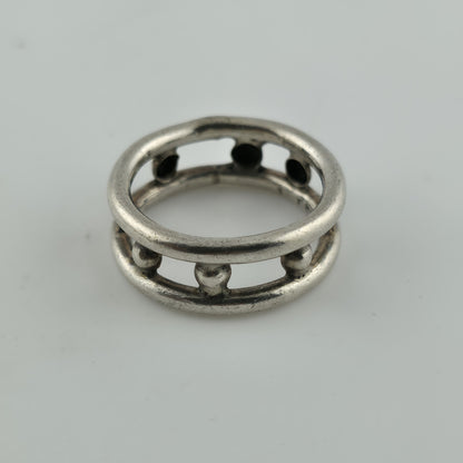 925 Sterling Silver Ring Vintage Mexico Beaded Band Artisan Large Size 11