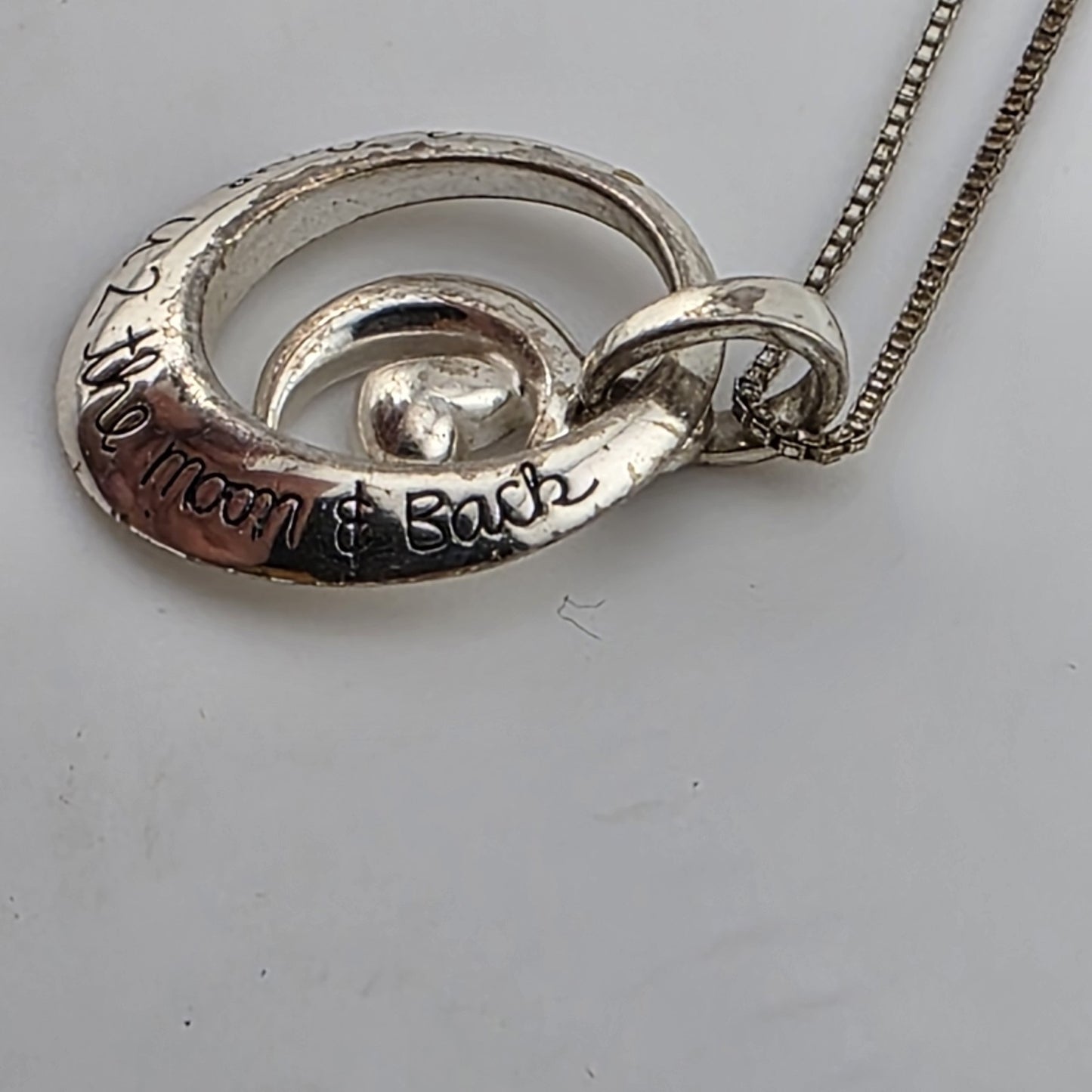 I Love You To The Moon and Back Necklace 925 Sterling Silver Heart Swirl Patina