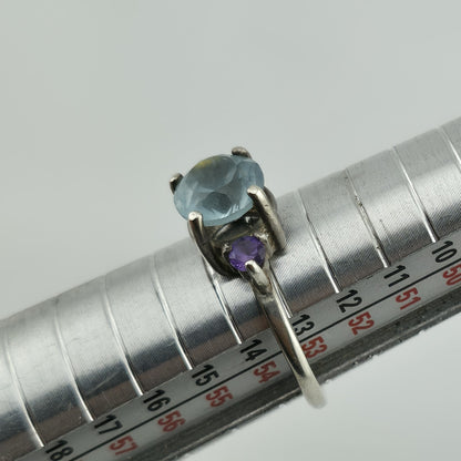 Sterling Silver Ring purple Amethyst Blue Topaz Yellow Citrine 6.5 Vintage