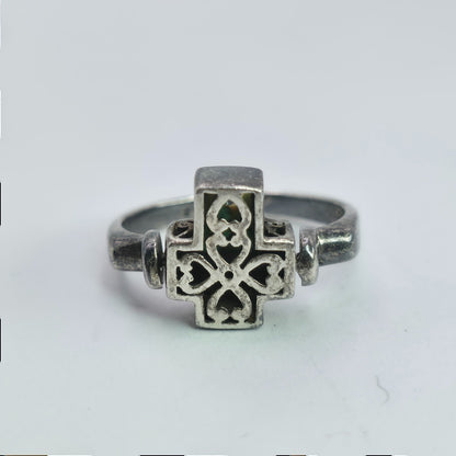 925 Sterling Spinner Ring Turquoise Cross Double Sided Articulated Vintage PD  7