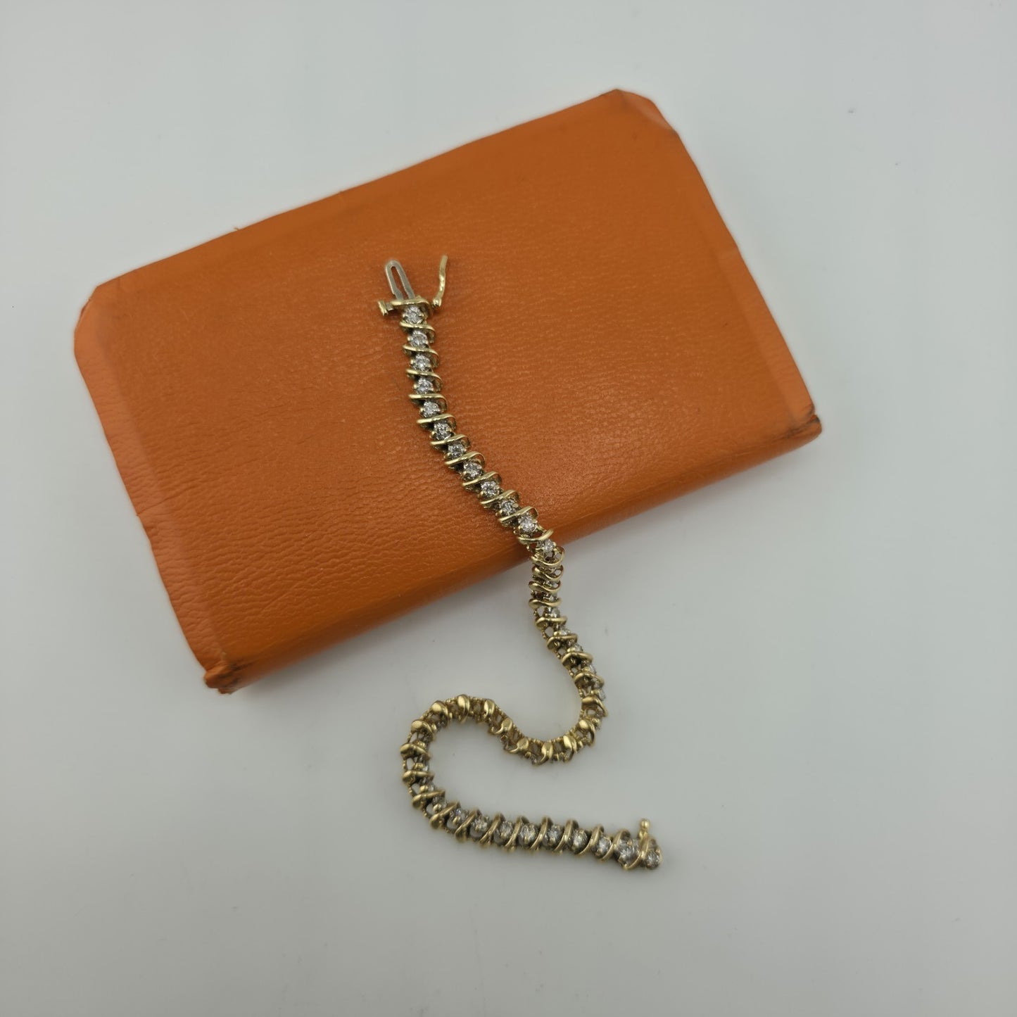 14k Yellow Gold 1.50CT Round Cut Diamond "S" Link S Figure Tennis Bracelet 7"