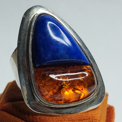 DTR Jay King 925 Sterling Silver Ring Size 12 Blue Lapis & Amber Gemstone