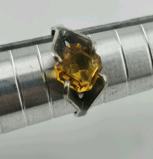 Citrine Quartz Ring 925 Sterling Silver Solitaire Vintage Yellow Stone 4.75
