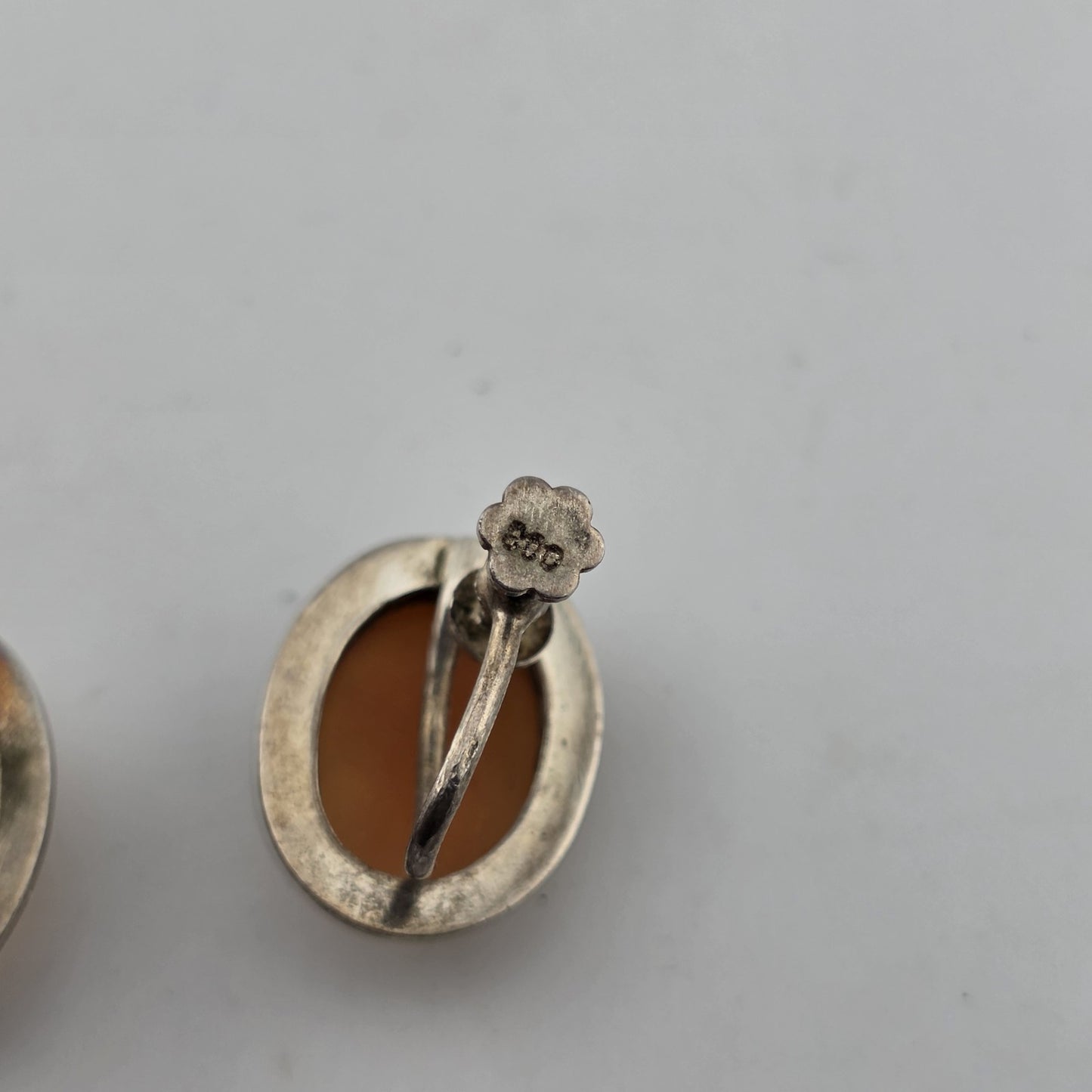 800 Silver  Antique Cameo Screw Back Earrings Vintage European Jewelry