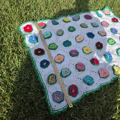 Vintage 70s Handmade 3D Rose Afghan Throw Blanket Granny 35x48 Floral Crochet