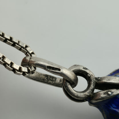 Sterling Silver 925 Green Blue Enamel Fish Bone Pendant Moveable Parts Vintage