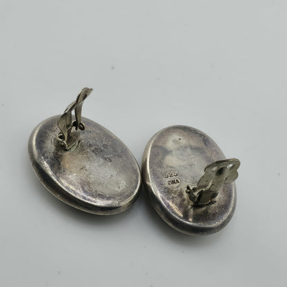 ZINA 925 Sterling Silver Clip On Earrings Vintage Black Onyx Dome Non Pierce