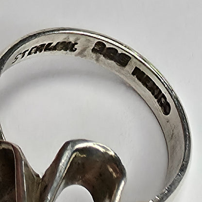Mexican Fire Opal 925 Sterling Silver Belcher Ring Sz 7.25 Vintage Boho Jewelry