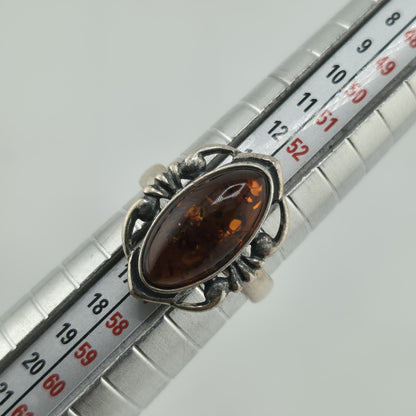 Baltic Amber Sterling Silver Ring Oval Stone Gothic Modernist 7 Polish