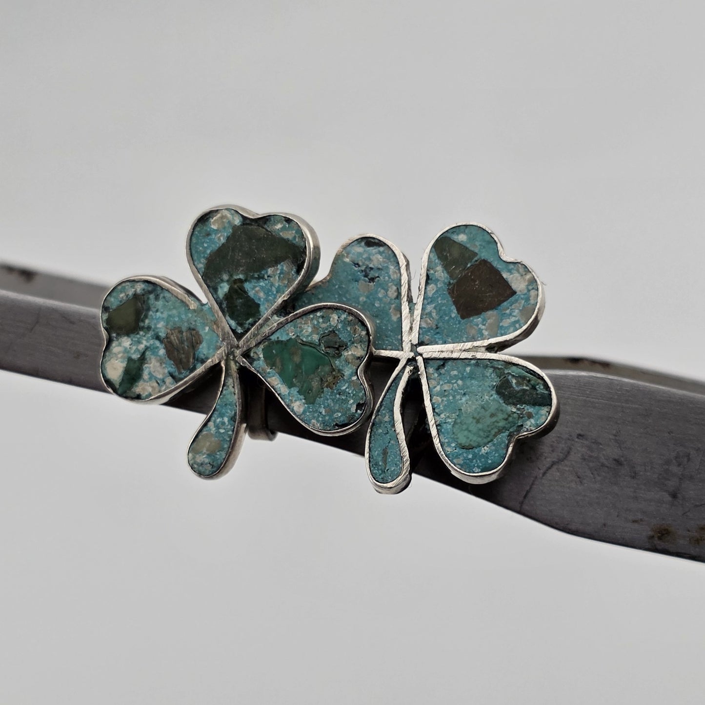 Vintage EARRINGS TAXCO Mexico INLAID TURQUOISE Sterling Silver 925 SHAMROCK