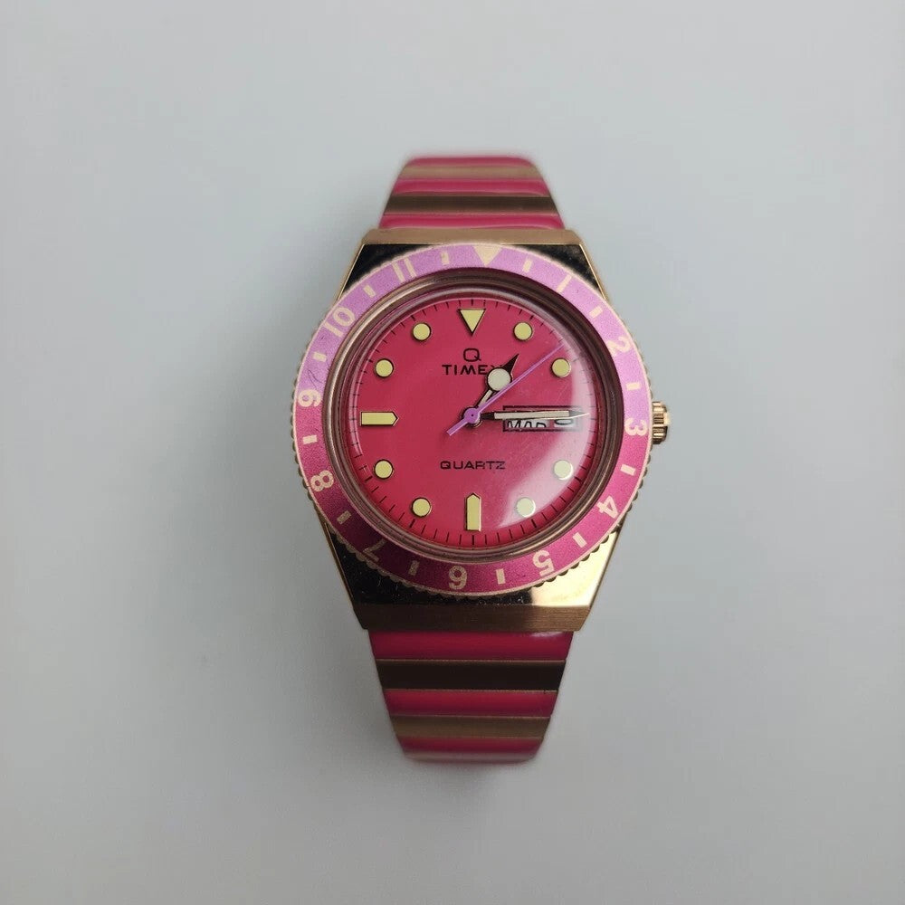 Timex Q Malibu 36mm Women’s Watch Gold & Pink Stainless Steel  Day-Date Quartz