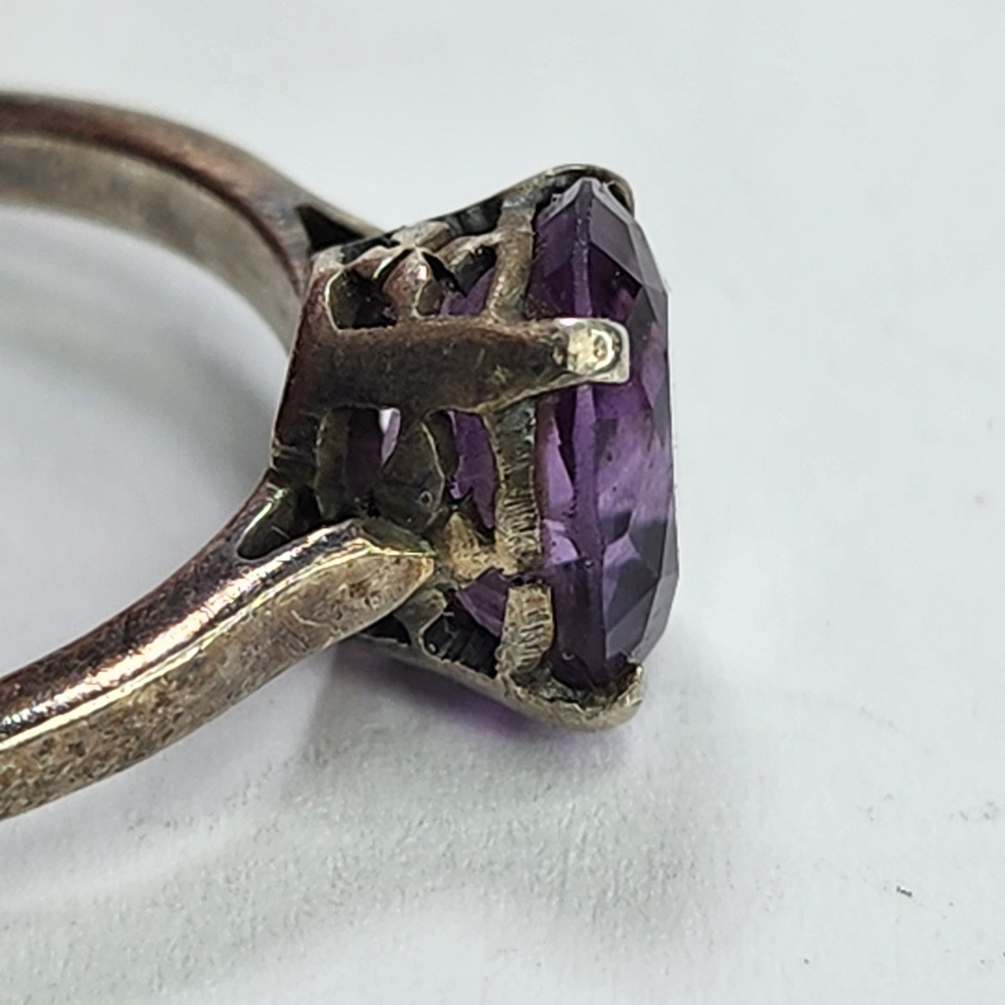 925 Sterling Silver Ring Purple AMETHYST  Stone Size 5.75 Tested Patina tarnish