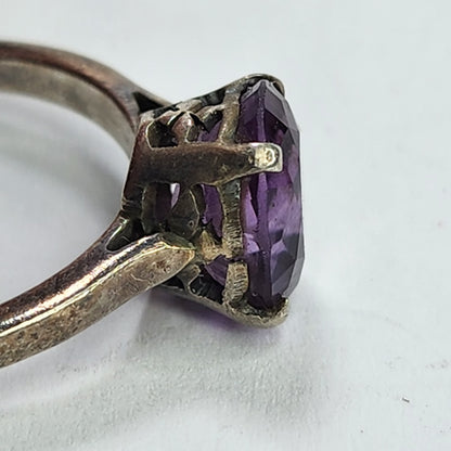 925 Sterling Silver Ring Purple AMETHYST  Stone Size 5.75 Tested Patina tarnish