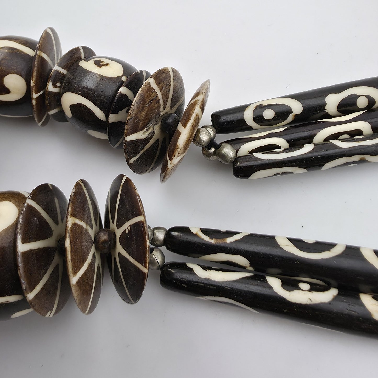 Tribal Necklace Tibetan dZi African Batik Beads Vintage 30in
