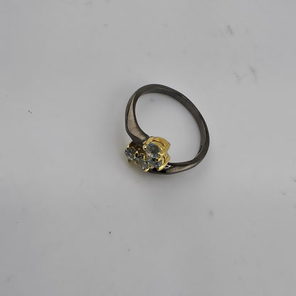 925 Sterling Silver Natural Blue Topaz Ring Size 6.25 Black Tone 3 Stones