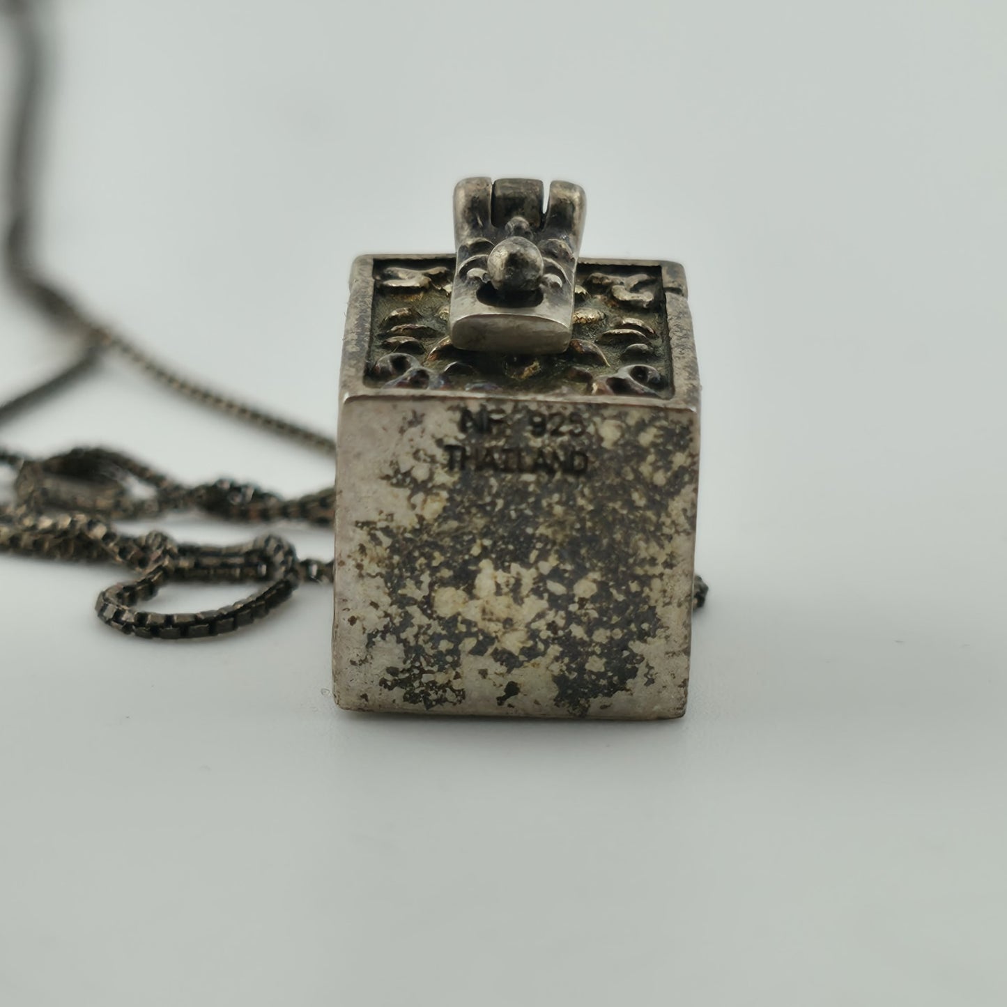 Vintage Sterling Silver Prayer Box Charm Pendant Cross Christian 925 16" Necklac